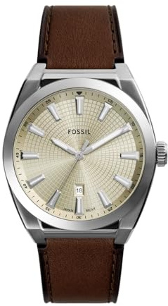 Fossil - Orologio da uomo Fossil Everett a 3 lancette, cassa 42 mm, movimento al quarzo, cinturino in acciaio inossidabile