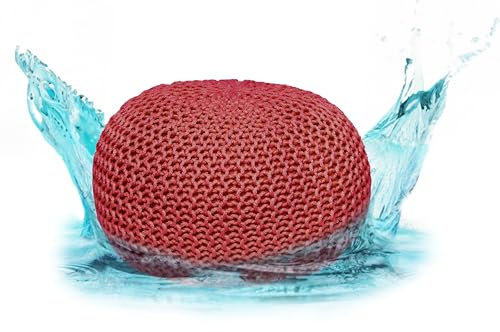 ELYFLAIR® Premium Sitzpouf wasserdicht Ø 55cm oder 45cm - Pouf für Outdoor und Indoor - Sitzhocker in Grobstrick-Optik für Garten, Terrasse, Pool - 100% recycelter Kunststoff (Rotbraun, Ø55cm)