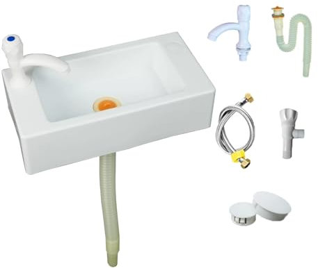 TYTFTDLD Lavabo de baño rectangular blanco lavabo de baño lavabo de baño pequeño lavabo de baño pequeño Fregadero incluye grifos de plástico y tuberías de agua 40 * 20 * 11 cm[Corto]