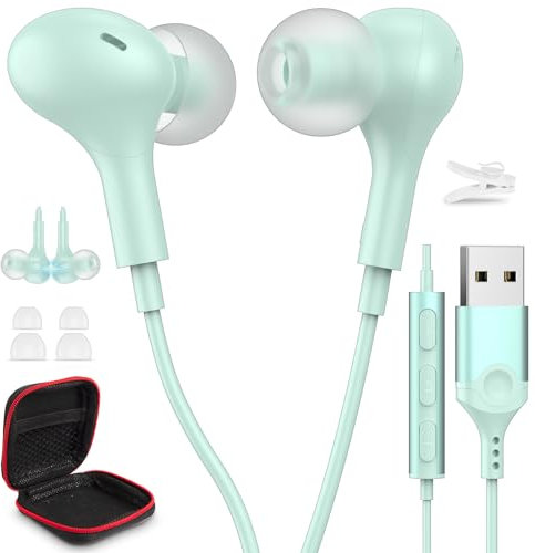 HGCXING USB Headphones for PC Laptop Magnetic 7.5FT Wired Earbuds Computer Headset with Microphone Control Mute Mic Noise Canceling in Ear Eartips Corded Earphones for MacBook Pro Zoom Meetings