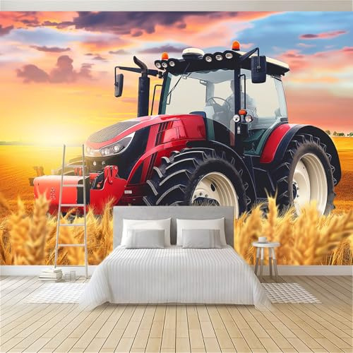 Wallpaper Farm Sunset Tractor 300x210 cm Photo Poster Mural Wallpaper, DIY Wall Art Mural Waterproof Wall Papers, for Living Room Bedroom Nursery TV Background Home Decor
