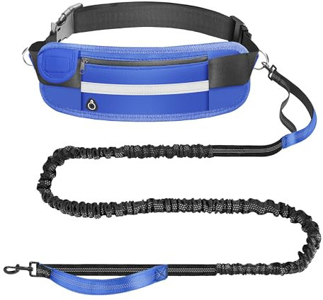 PETCOOZ Laisse Canicross Chien, Laisse Mains Libres Chien Élastique 160-220cm, Longe de Jogging Anti-tirons avec Couture Réfléchissante, Double Poignée, Ceinture Réglable pour Marche, Randonnée, Noir