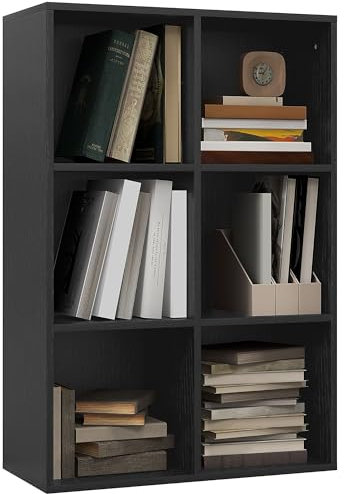 HOMCOM 3 Tier Bookshelf, Modern Cube Bookcase with 6 Open Storage Compartments, Freestanding Display Storage Unit for Living Room, Bedroom, Study, Black