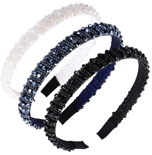3 Stück Glitzer Haarreif Mit Kristallperlen, Modische Gepolsterten Stirnbänder für Damen - Hochzeit, Abend Party, Abschlussball