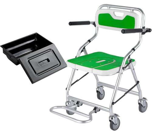 HELINAZI Sedia da Doccia con rotelle, Sedia da Toilette Pieghevole con Ruote, sedie a rotelle mobili per WC Impermeabili per Anziani