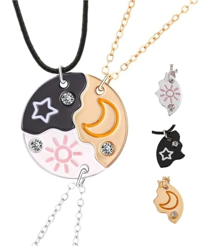 Freundschaftsketten für 3,Freundschaftskette Zusammenfügen,Bff Geschenke,Bff Ketten für 3mädchen,Beste Freunde Kette Freundschaftsketten,Mond Sonne Stern Kristalle Anhänger Halskette Schmuck Geschenk