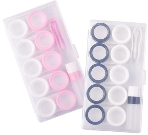 minkissy 2 Sets of Organizer Cases for Contacts with Mini Storage Box and Tweezers Pp Material Compact and Leakproof Pink White