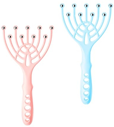 2 PCS Masseur Cuir Chevelu Professionnel Peigne Neuf Griffes Rouleau Tête Tête Massage Outil pour Détente Profonde et Soulagement du Stress (Rose, Bleu)