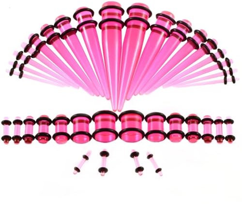Whoiy 18 Paare Dehnstäbe Tunnel Set Taper Stretching Kit Acryl Transparentes Pink Tunnel Piercing Ohrringe Expander Stretcher 1.6mm bis 10mm für Herren Damen mit O-ringe