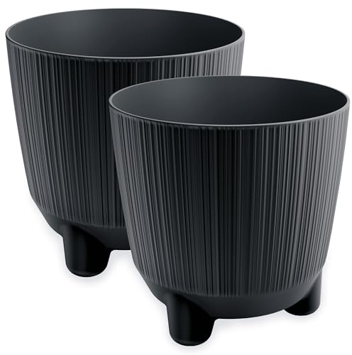 PECZEKO Macetero mate, maceta con patas, maceta decorativa para plantas grandes y pequeñas, juego de 2 macetas, maceta para hierbas (2 unidades), color antracita, diámetro de 20 cm