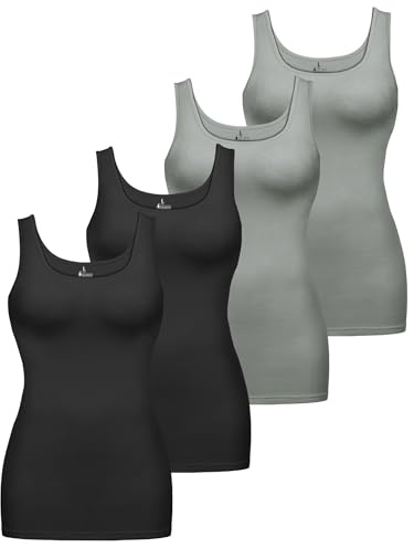 ALPIDEX Top de Tirantes Mujer Pack 4 Top Básico Liso Algodón Elástico Camiseta Interior Sin Mangas, Tamaño:XL, Color:Storm