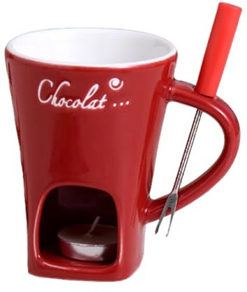 Chocolate Fondue Set Fondue Mug with Fondue Forks 200ml Hot Chocolate Mug Ceramic Fondue Pot Melting Cup Mug Gift Fondue Cheese Chocolate Mini Fondue Set for Office School Home (NO Candles)