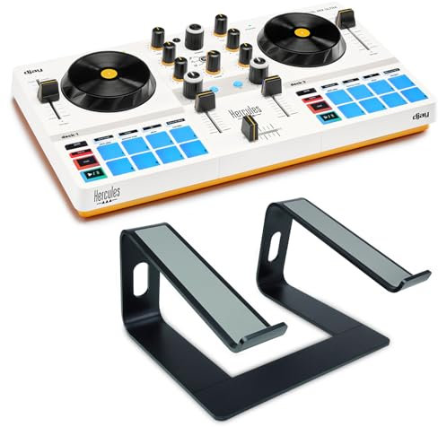 Hercules DJControl Mix Ultra Mobile DJ Controller with Keepdrum Laptop Stand
