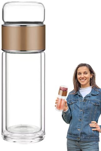 JIEBWCHA Bouteille infuseur à thé, double bouteille en verre, 450 ml, bouteille d'eau en verre à double paroi avec infuseur à thé, double paroi en verre résistant aux hautes températures, anti-fuite
