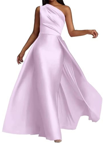 Vestido de satén para mujer para madre de la novia, plisado de sirena, vestidos de noche formales para invitados de boda, talla grande, Lila, 34