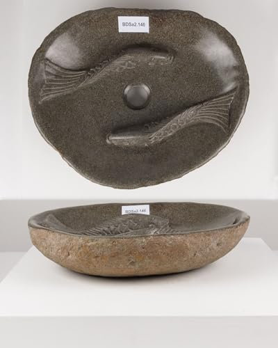Aufsatzwaschbecken aus Naturstein Stein-Waschbecken Fisch Flussstein Waschtisch Wohnfreuden