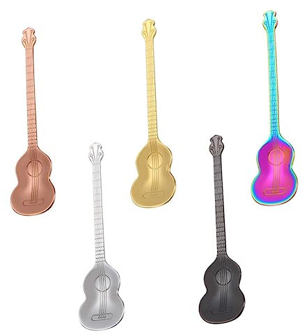 KICHOUSE Cuillères De Table à Manger Créatives Motif Guitare 5 Pièces En Acier Inoxydable Résistance à La Corrosion Usage Restaurant Hôtel Décoration Café
