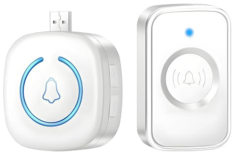 Lancoon Campanello senza fili USB spina 150m/490ft Trasmissione Impermeabile Mini Pulsante 60 Campanelli 5 Impostazioni del Volume per Casa Anziani Cura dei Bambini