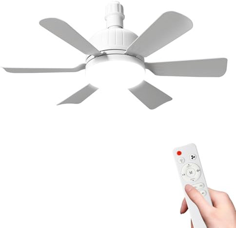 Kouamor 46cm Screw in Ceiling Fan Light, Ceilings Fans with Light and Remote Control, 40w Ceiling Fans Lightss Dimmable, E27 Ceilings Fanss Lamp with 6 Blades, 3 Speeds Timing, Silent (white)