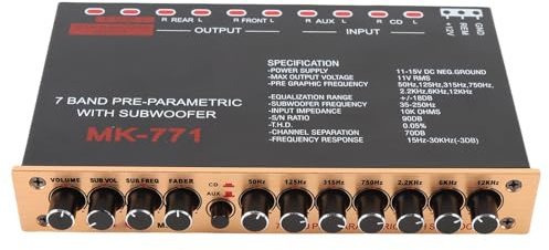 CHICIRIS 7 Bandas Car Graphic Equalizer Frecuencia Ajustable Frecuencia de Alto Nivel Entrada Entrada Delantera Salidas Subwoofer para Motocicletas Barco RV