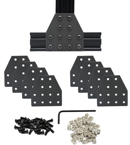 Iverntech 8 juegos de conectores de placa de unión en forma de T, soporte de esquina con 12 agujeros para extrusión de aluminio 2040, ranura T/V de 6 mm con tuercas en T y tornillos, llave, accesorios