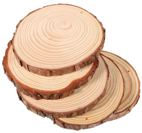 Tofficu 5pcs Wood Slices for DIY Wood Slices Ornaments Unfinished Crafts for Table Centerpieces Coasters Crafting Material