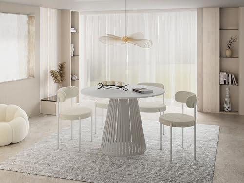 WFL GROUP Esstisch Rund Ausziehbar mit Lamellen im Loft-Stil – 100 bis 180 cm – Industrieller Tisch mit Kaschmir Metallbeinen, Platzsparend für Wohnzimmer oder Esszimmer – Weiß