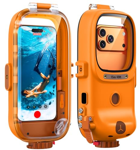 Lanhiem Custodia Impermeabile Professionale Subacquea IP68 15M - Per Telefoni iPhone,Samsung,Huawei e Xiaomi (fino a 6,9) Controllo Fotografico Bluetooth per le Vostre Avventure,Arancione