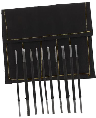 SHINEOFI Juego de 10 Herramientas de Grabado en Acero de Alto Carbono para Tallar Piedra y Madera, Color Negro, Profesional y Portátil para Artesanía y Manualidades, Uso Artístico