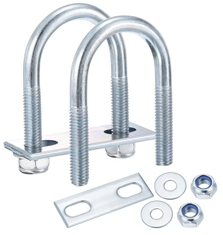METALLIXITY U Bolts 4Set (M8x34x65mm), Round U Bolt Kits Carbon Steel with Nylon Lock Nut Washers Plates - for Construction, Pipe, Trailer, Automotive, Leaf Spring Fastener | with Nylon Lock Nut Washers Plates - for Construction, Pipe, Trailer, Automotive, Leaf Spring Fastener