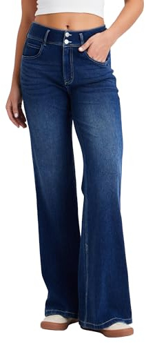 LaiEr Jeans a Gamba Larga Donne,Design con Bottoni Doppi e Verace Apertura con Zip,Gambe Dritte, vestibilità Sciolta,Jeans Casual Molto Elastici.(Blu Scuro Nostalgico XL)
