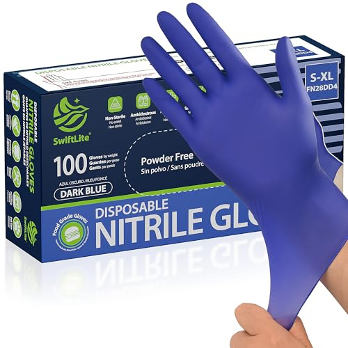 SWIFTLITE Disposable Nitrile Gloves, Food Safe, Latex-Free Powder-Free, Kitchen Rubber Gloves for Cooking, Cleaning and Food Prep (Medium, 100)