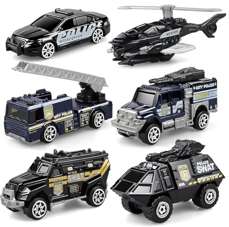 victob 6 Stück Polizei Fahrzeuge Spielzeug Set, Mini Polizeiautosspielzeugs für Kinder, Kleinkinder und Jungen im Alter von 3, 4, 5, 6 Jahren