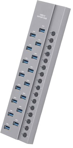 Jectse Durable 16 Puertos USB 3.0 Hub con Tasas de Transferencia Rápidas Hub de Datos USB 3.0 Industriales para Entusiastas de la Tecnología (Enchufe de la UE)