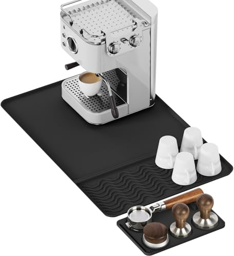 HONZUEN Kaffematta med avtagbart tampdyna, silikon kaffemaskinsmatta, 2 i 1 set, halkfri, vattentät, värmebeständig bänkskiva, droppbricka för espressomaskin, svart (60 × 40 cm)