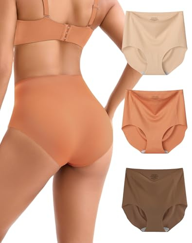 INNERSY Underbyxor dam, sömlösa hög midja, polyamid, sömlösa trosor, osynliga underkläder, 3-pack, 1 beige/1 brun/1 mörkt kaffe, M