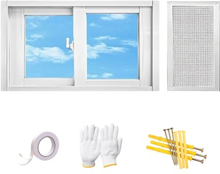 Ukkajovlex Ventanas correderas Ventana Corrediza Horizontal,Aluminio con Mosquitera Retirable, 56/61/66/71/76/81/86/91/97/102cm Negra para Caseta Sótano Gallinero Garaje Baño(White,97x46cm)
