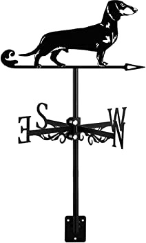 Wetterfahne Dackel-Hunde-Silhouette Gartenornament Richtungsanzeiger Messwerkzeug Windfahne für Terrasse und Dach Einfache Montage B