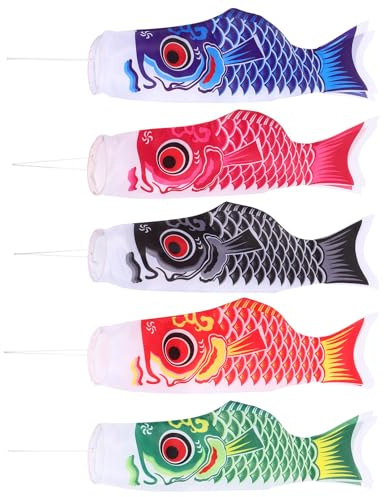 jojofuny Bandiera Giapponese dei Pesci Koi Decorativa 5 Pezzi 55cm per Esterni e Giardino Colori Casuali Morbida e Facile da Installare Colore Casuale