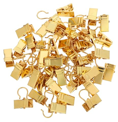 Operitacx Lot de 50 Crochets à Rideaux Métalliques Dorés Pinces Supports de Rideaux Résistants à L'humidité Clips pour Fixation Pratique pour Maison et Hôtel