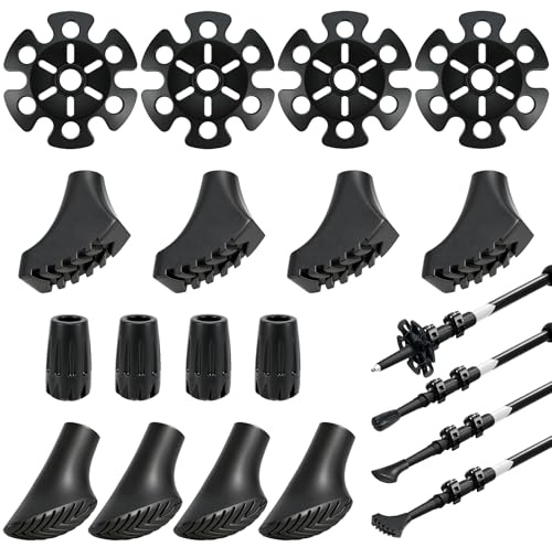 16 Stück Gummipuffer für Nordic Walking Stöcke, 4 Stile PVC Gummipuffer | für Alle Gängigen Nordic Walking Wanderstöcke, Gummipuffer für Wanderstöcke Asphalt Kies Berge Wandern Gummistopper Aufsätze