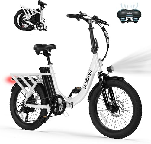 LYNKRIDE Mars Electric Bike for Adults, 20'' Fat Tire Folding Ebike with Peak 1200W Motor, 7 Speed 28MPH, 48V 499Wh Removable Battery Max Range 55 Miles, Foldable Electric Bicycle, White