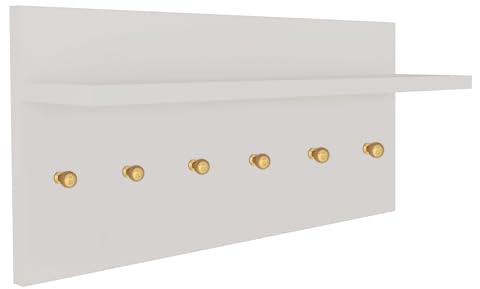 MEBLE GRZYBEK Garderobenhaken aus Laminierter Platte - Garderobenleiste mit 6 Haken in Gold und Regal - Kleiderhaken Wand 64 cm - Wandgarderobe für Flure, Garderoben, Schlafzimmer und Badezimmer