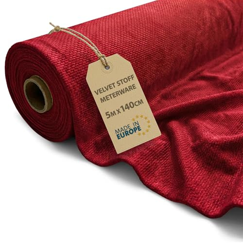 Stoff Meterware Samtstoff 5 M x 140 cm - Stoffe zum Nähen aus Velours Fabric Futterstoff Dekostoff für Patchwork Canvas und sewing Nähstoff Rot