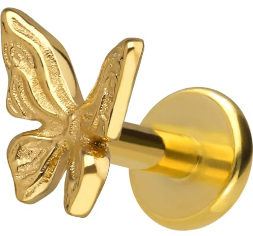 PIERCINGLINE Piercing Stecker Titan Labret mit Innengewinde SCHMETTERLING - Goldfarben, Silberfarben