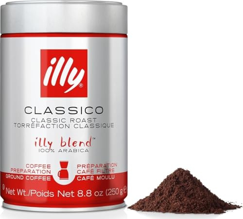 Illy Classico Ground Drip Coffee, Medium Roast, Classic Roast With Notes Of Chocolate & Caramel, 100% Arabica Coffee, No Preservatives, 8.8 Ounce (Pack Of 1)