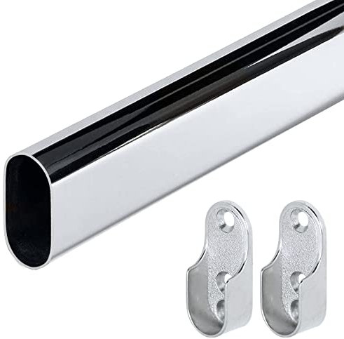 Gedotec Garderobenstange | OVAL | Schrankstange 1200 mm | 1 Stück Kleiderschrank-Stange mit 2 Stück Stangen-Befestigungen | Möbelrohr 30 x 15 mm | Schrank-Kleiderstange Chrom| Metall Schrankrohr