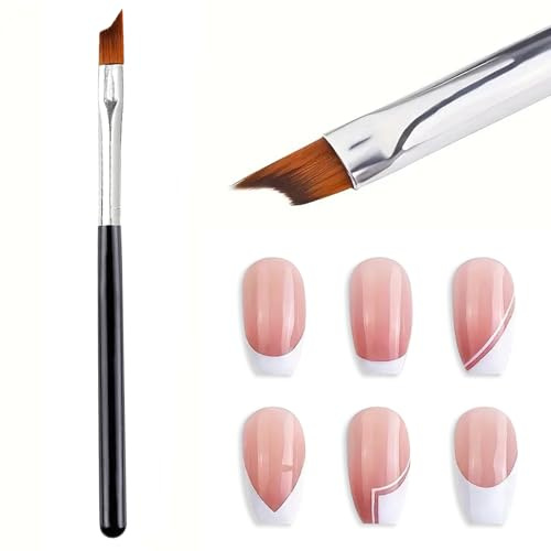 Honey Joy French Tip Nail Brush HJ-NB078, Precision Oblique Nail Art Brush for Perfect Smile Line, Professional UV Gel Acrylic Painting Brush, Black Handle, Pack of 1