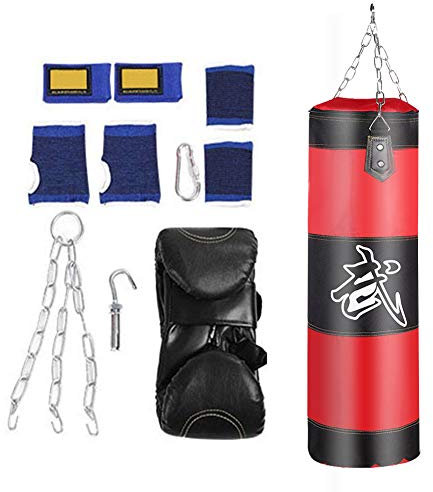 Boxsack, schwere Boxsäcke, Boxsack, physische Ausrüstung für Sandsäcke, Kickboxen, Boxhaken (80 cm, rot)