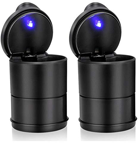 Chingde Posacenere Auto, Posacenere Portatile, Luce LED Automatica, Sigillato, Ignifugo, Resistente Ad Alta Temperatura, Staccabile, Grande Capacità (2 Pezzi)